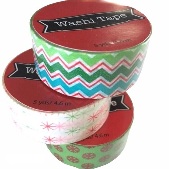 Christmas Washi Tape Set Chevron Snowflakes Stars Holiday Planner Accessories - Picture 1 of 5